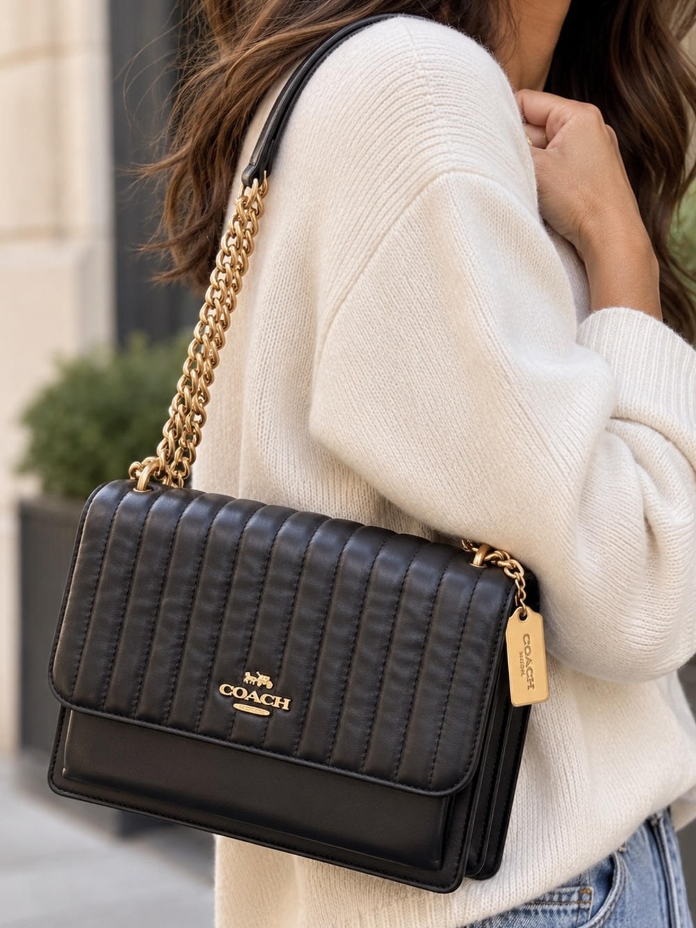 Coach Klare 2561 Black Quilted Leather Gold Chain Crossbody Bag